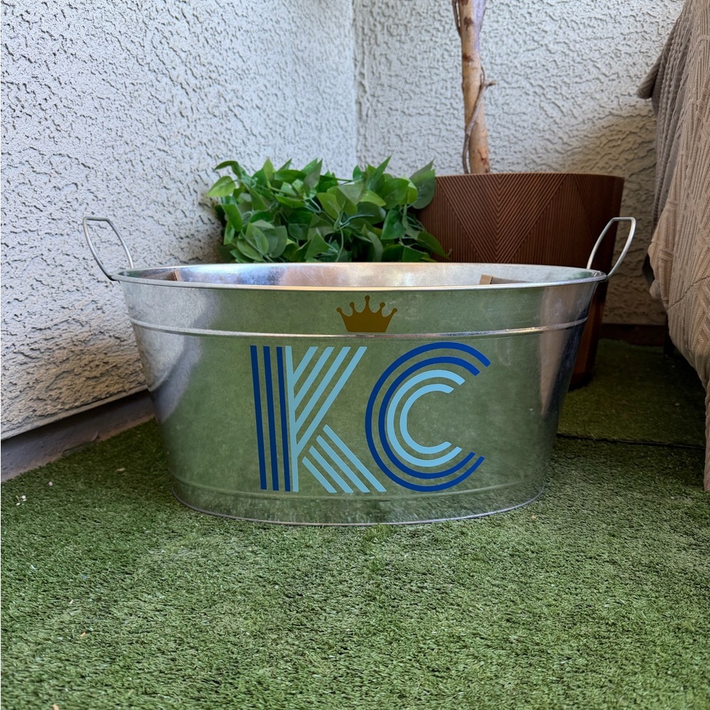 Monogram KC Galvanized Metal Tub with Blue & Gold Accent, Kansas City Royals
